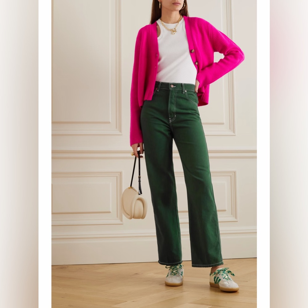 Reformation Cowboy High Rise Straight Jean emerald green